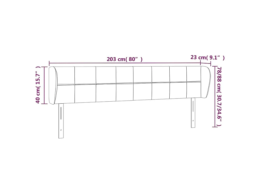 Tête de lit avec oreilles Marron foncé 203x23x78/88 cm Tissu