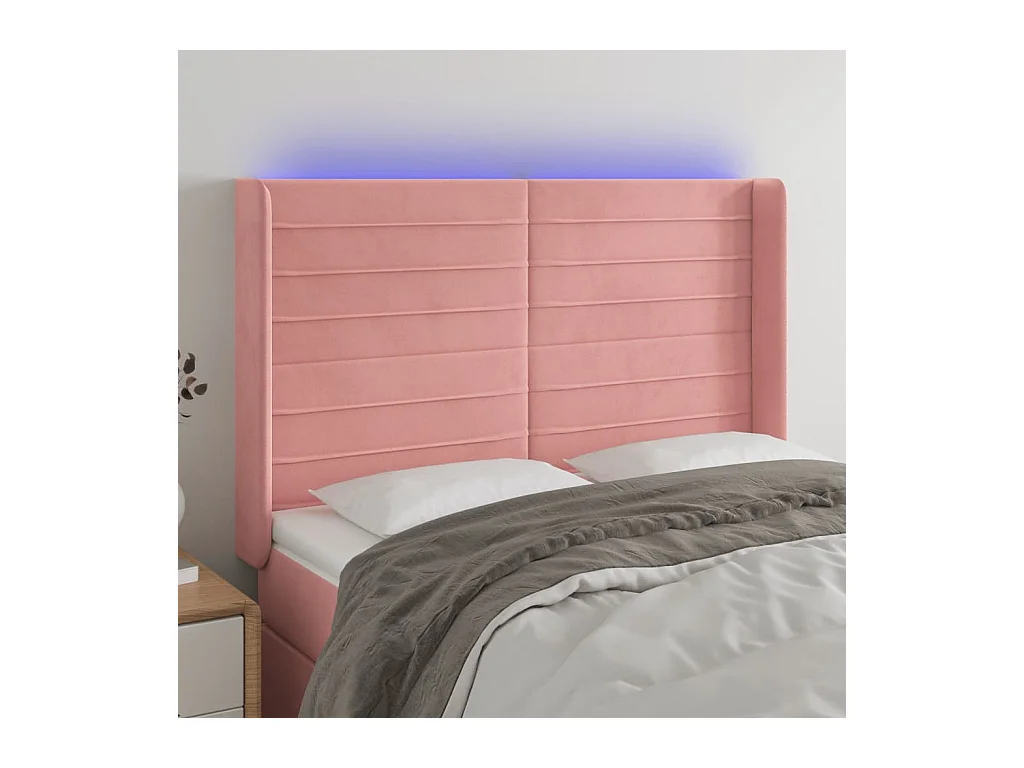 Cabecero con LED de terciopelo rosa 147x16x118/128 cm