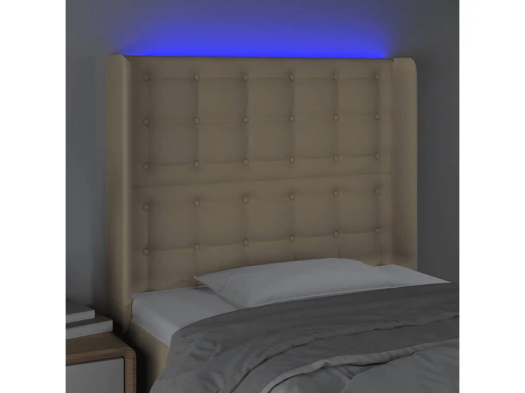 Hoofdbord LED 93x16x118/128 cm stof crèmekleurig