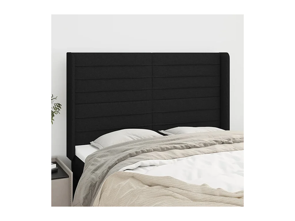 Tête de lit avec oreilles Noir 147x16x118/128 cm Tissu