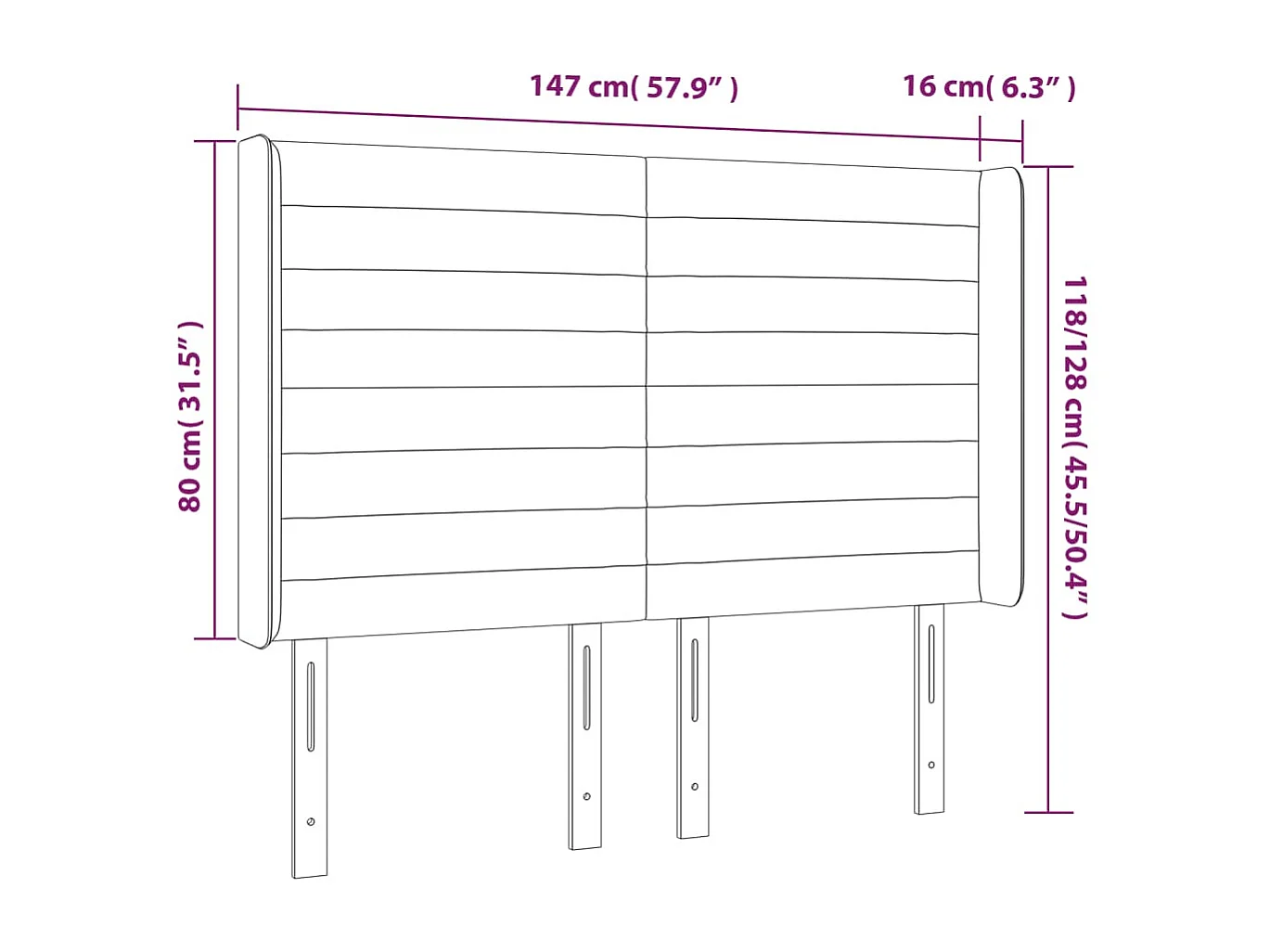 Hoofdbord met randen 147x16x118/128 cm stof zwart