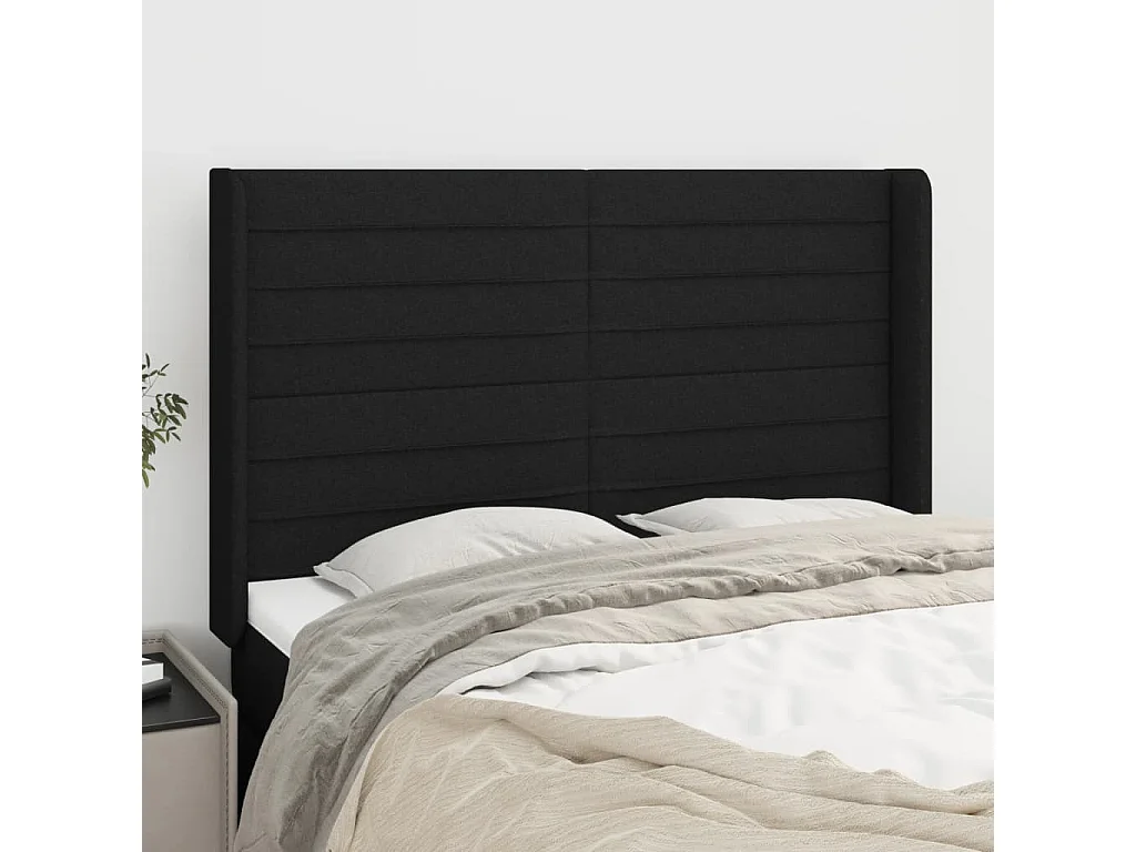Cabecero con orejas de tela negro 147x16x118/128 cm
