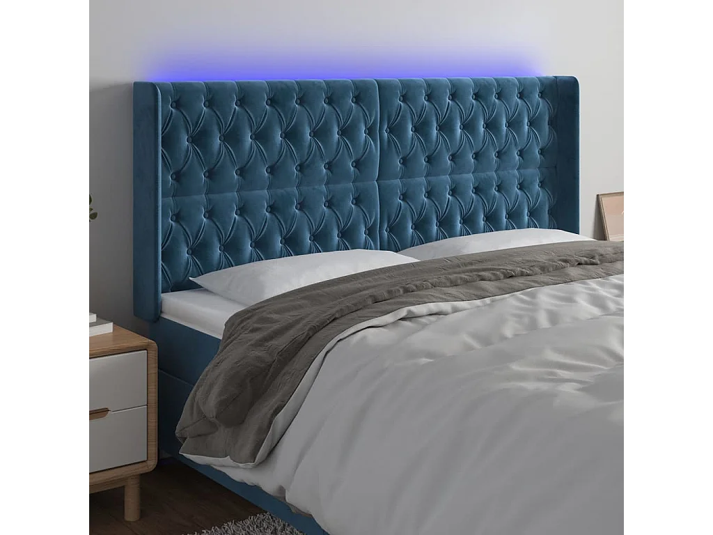 Tête de lit à LED Bleu foncé 183x16x118/128 cm Velours