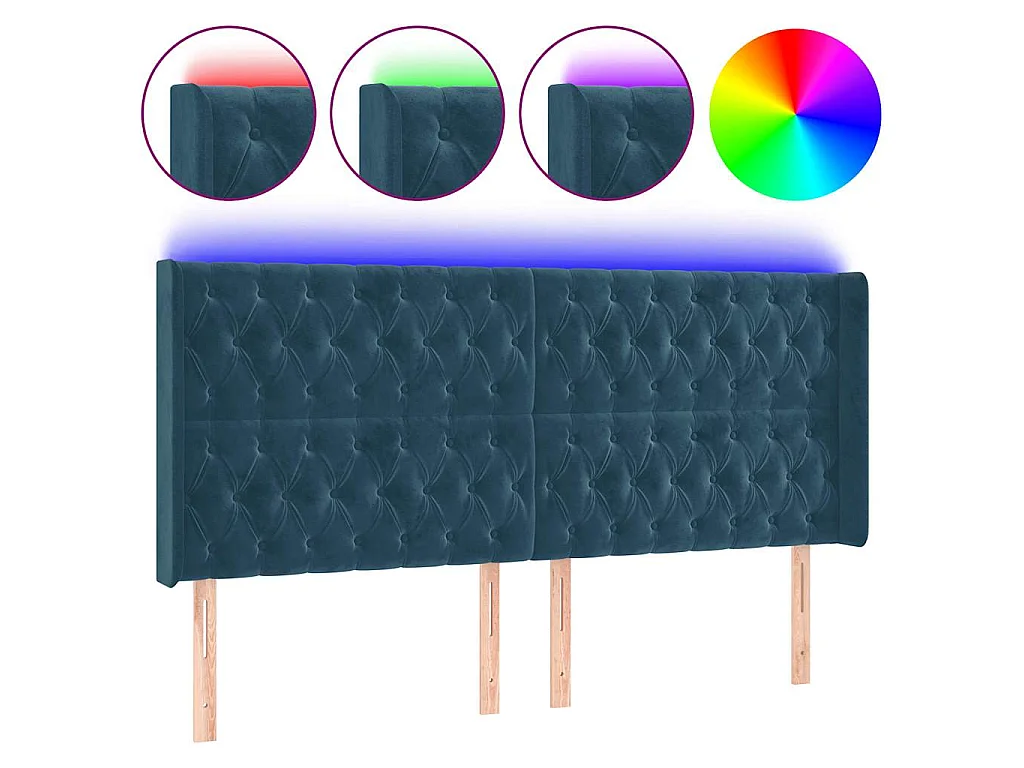 Tête de lit à LED Bleu foncé 183x16x118/128 cm Velours