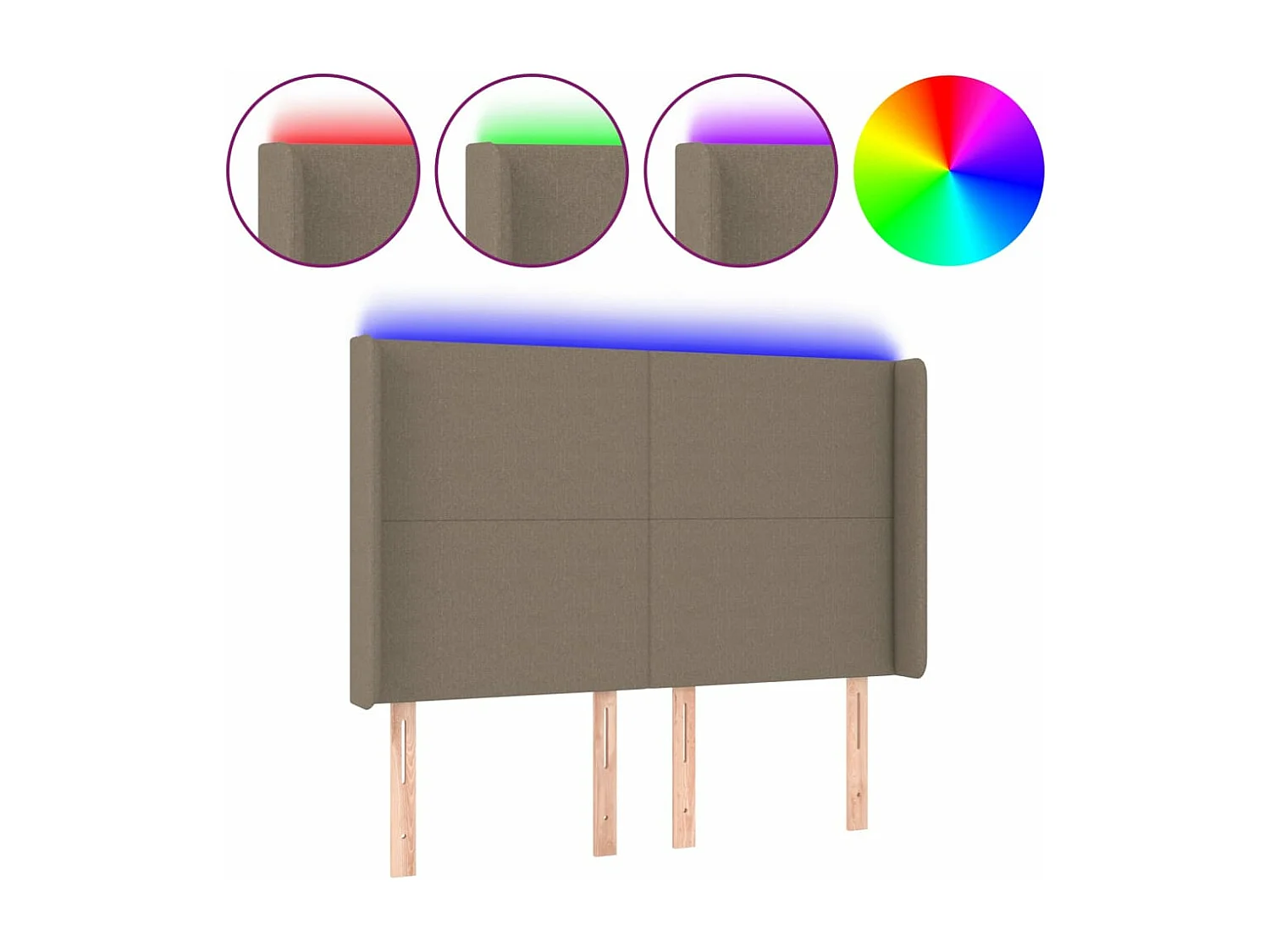 Testiera a LED Tortora 147x16x118/128 cm in Tessuto