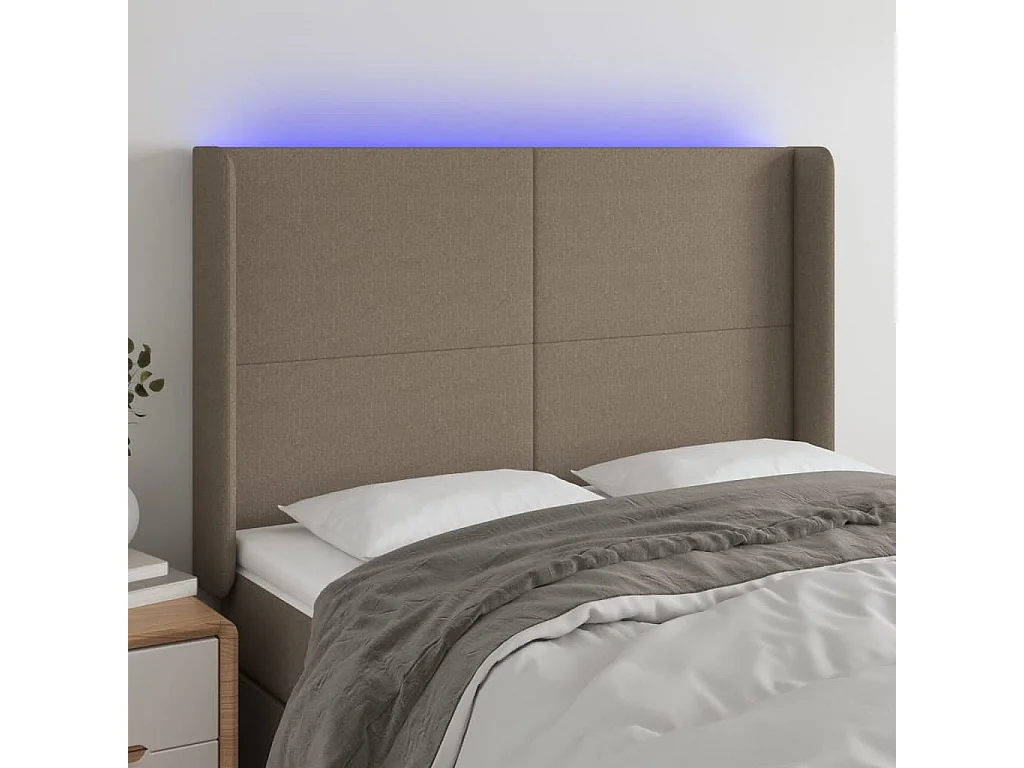 Hoofdbord LED 147x16x118/128 cm stof taupe