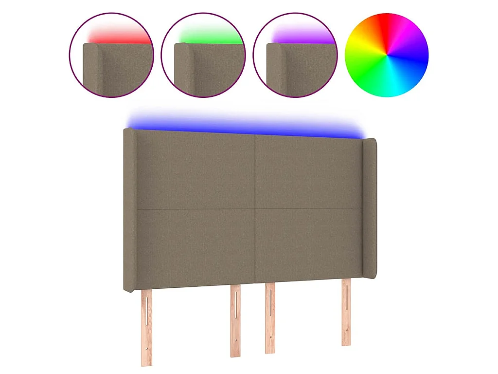 Testiera a LED Tortora 147x16x118/128 cm in Tessuto
