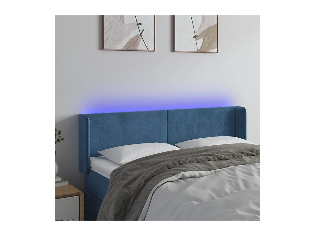 Cabecero con LED de terciopelo azul oscuro 147x16x78/88 cm