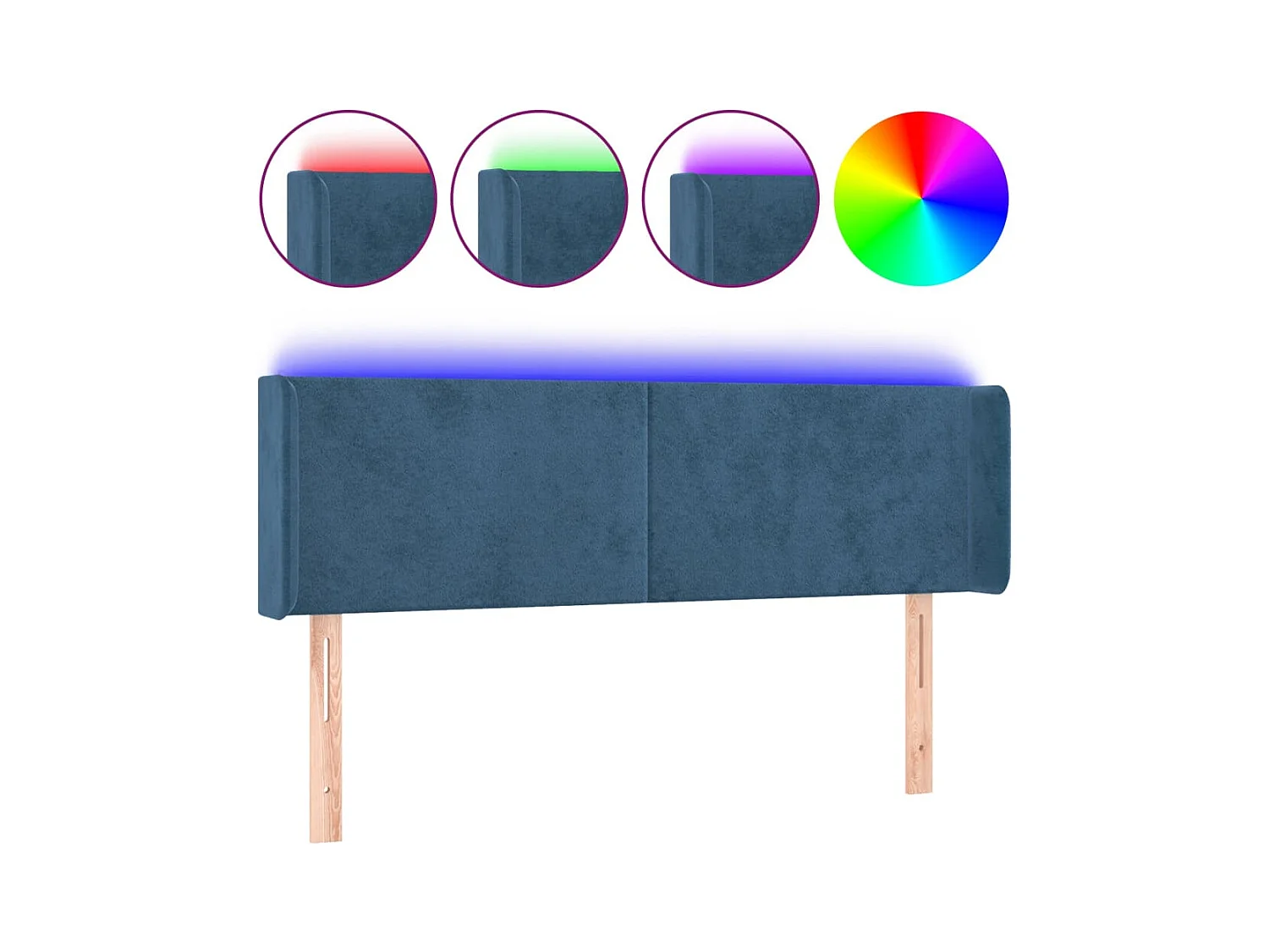 Cabecero con LED de terciopelo azul oscuro 147x16x78/88 cm