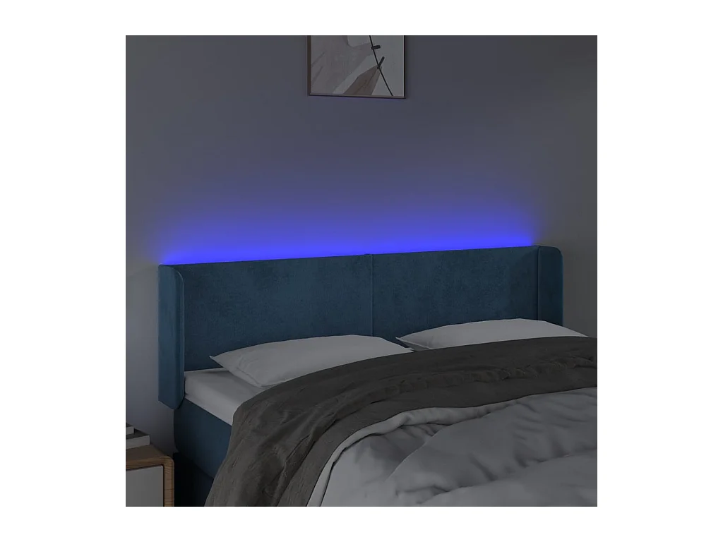 Cabecero con LED de terciopelo azul oscuro 147x16x78/88 cm