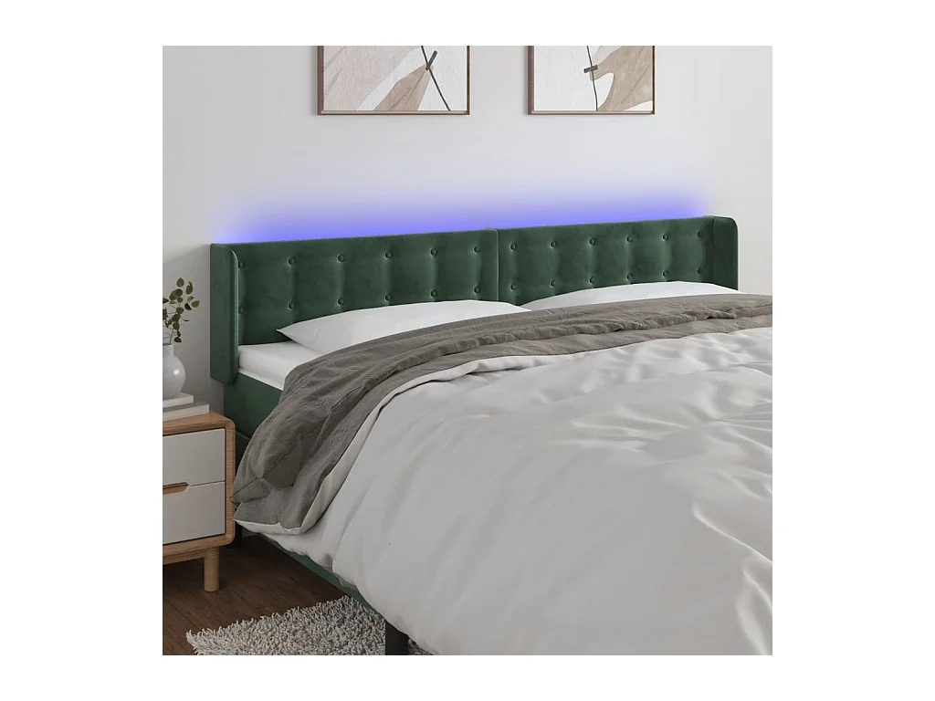 Tête de lit à LED Vert foncé 203x16x78/88 cm Velours