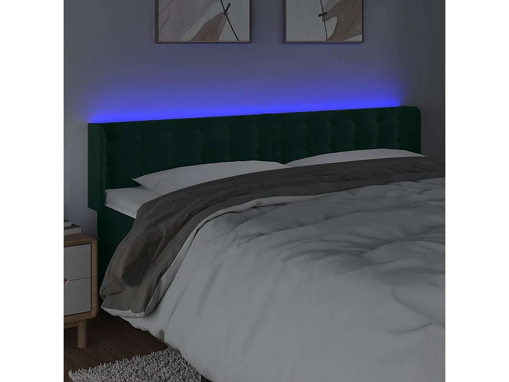 Hoofdbord LED 203x16x78/88 cm fluweel donkergroen