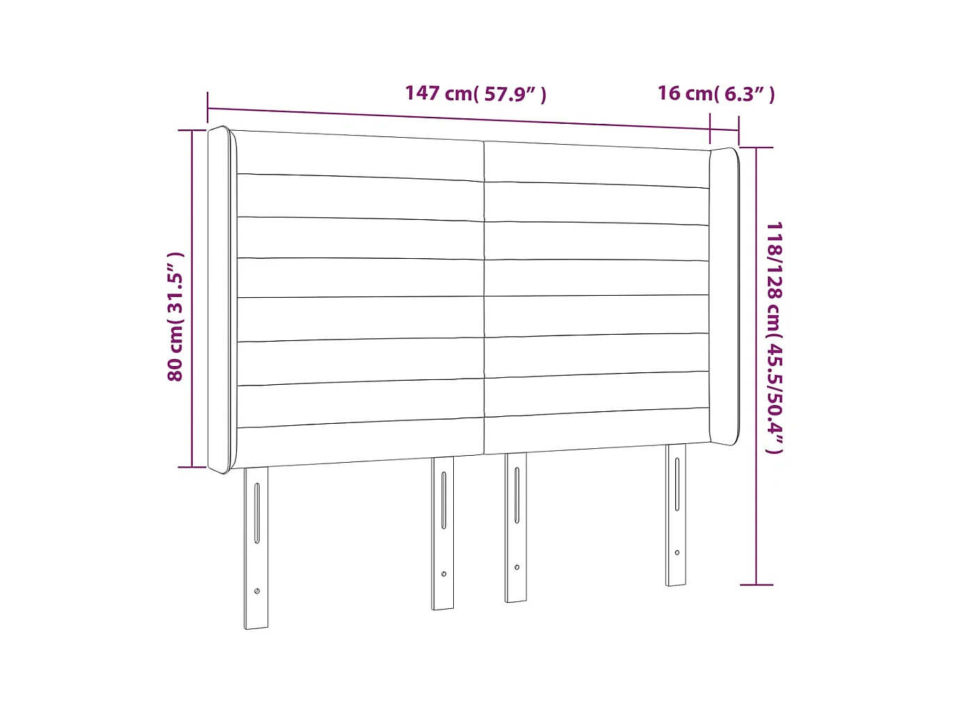 Hoofdbord met randen 147x16x118/128 cm fluweel roze