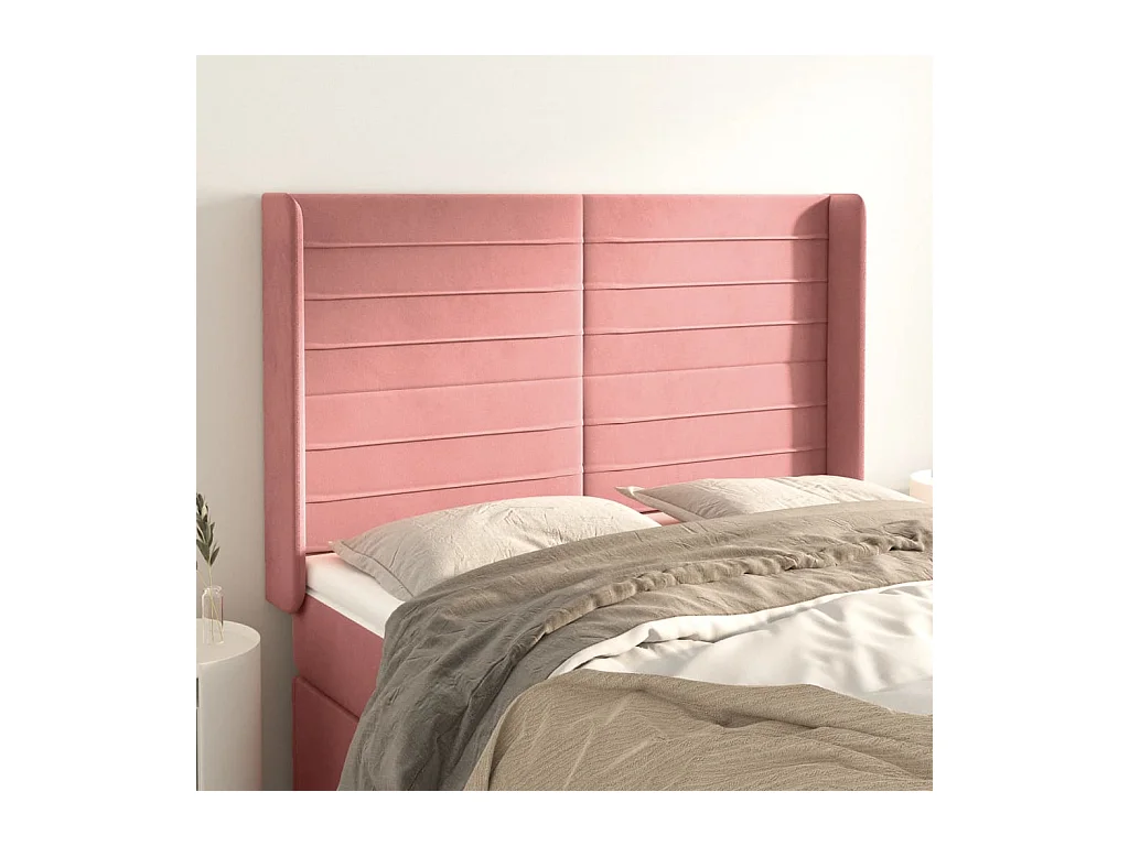 Tête de lit avec oreilles Rose 147x16x118/128 cm Velours