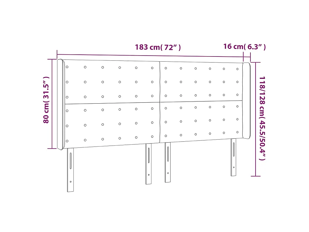 Tête de lit avec oreilles Taupe 183x16x118/128 cm Tissu