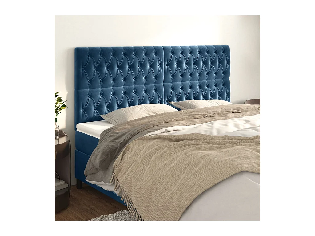 Têtes de lit 4 pcs Bleu foncé 90x7x78/88 cm Velours
