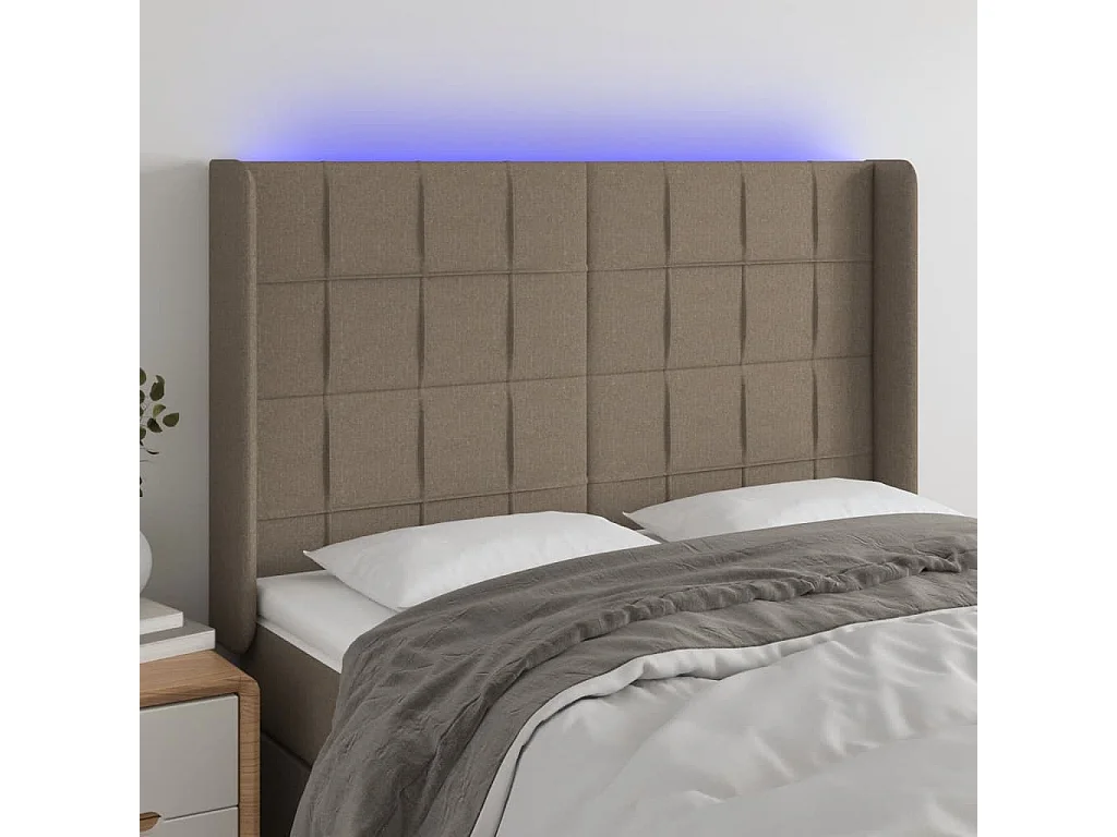Testiera a LED Tortora 147x16x118/128 cm in Tessuto