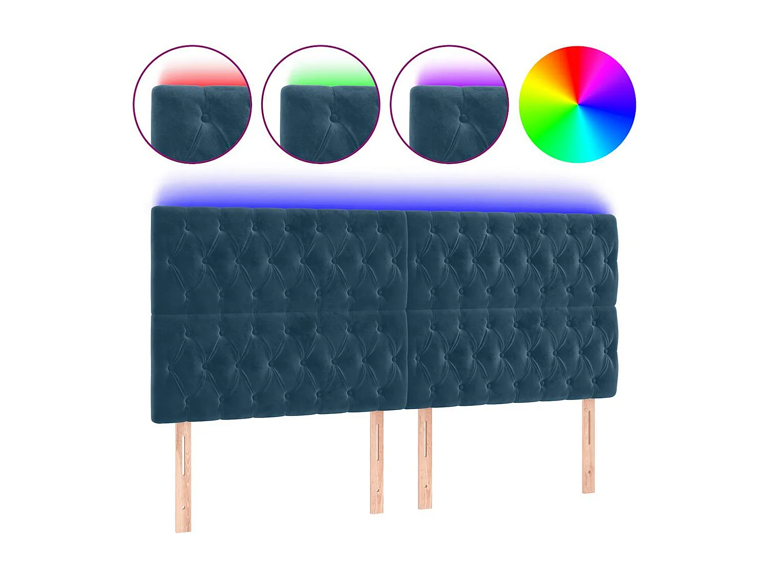 LED Kopfteil Dunkelblau 180x7x118/128 cm Samt