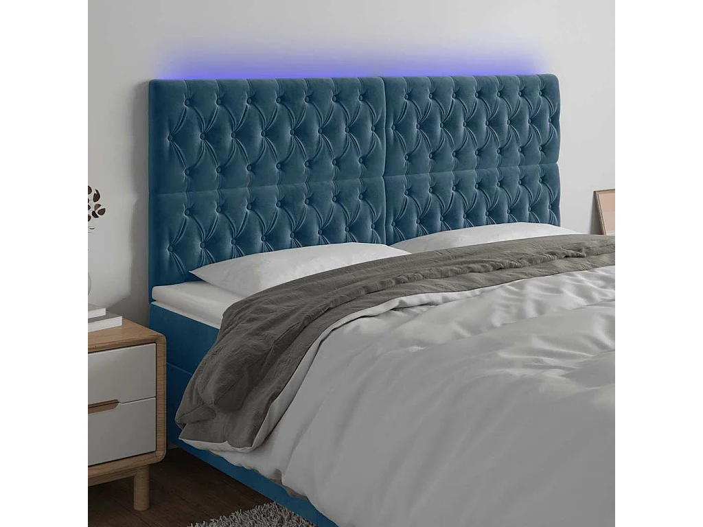 LED Kopfteil Dunkelblau 180x7x118/128 cm Samt