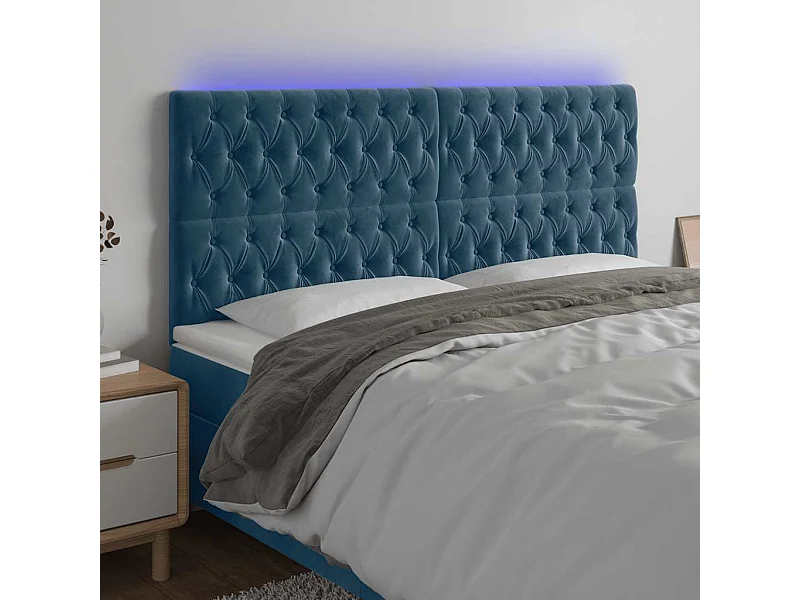 Tête de lit à LED Bleu foncé 180x7x118/128 cm Velours