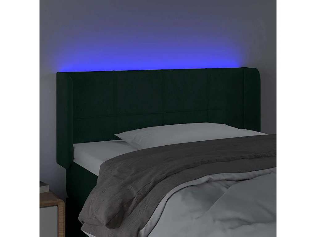 Cabeceira cama c/ luzes LED veludo 103x16x78/88 cm verde-escuro