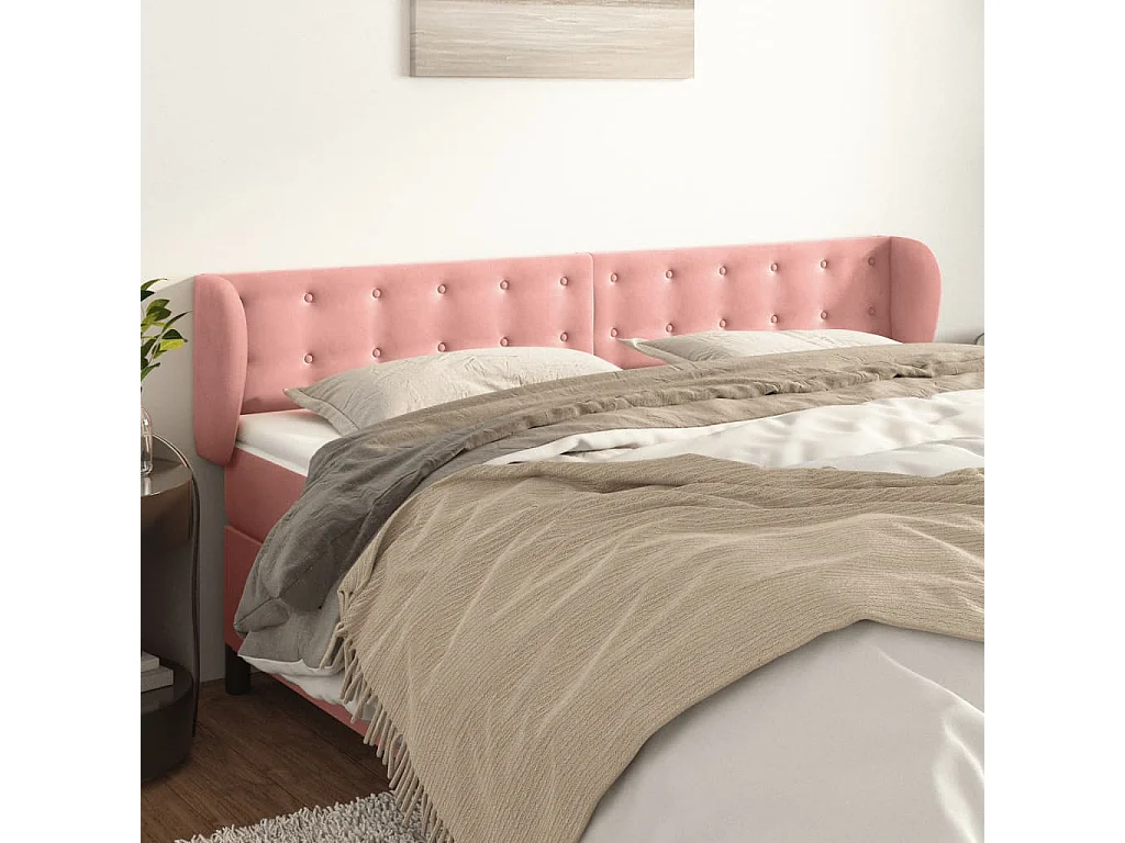 Kopfteil mit Ohren Rosa 163x23x78/88 cm Samt