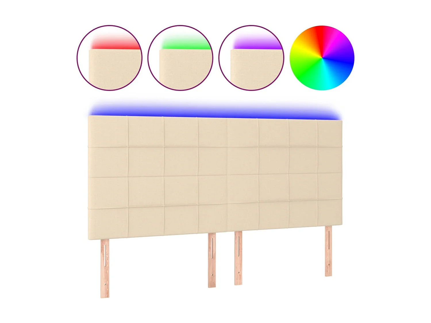 Cabeceira cama c/ LED tecido 180x5x118/128 cm crème