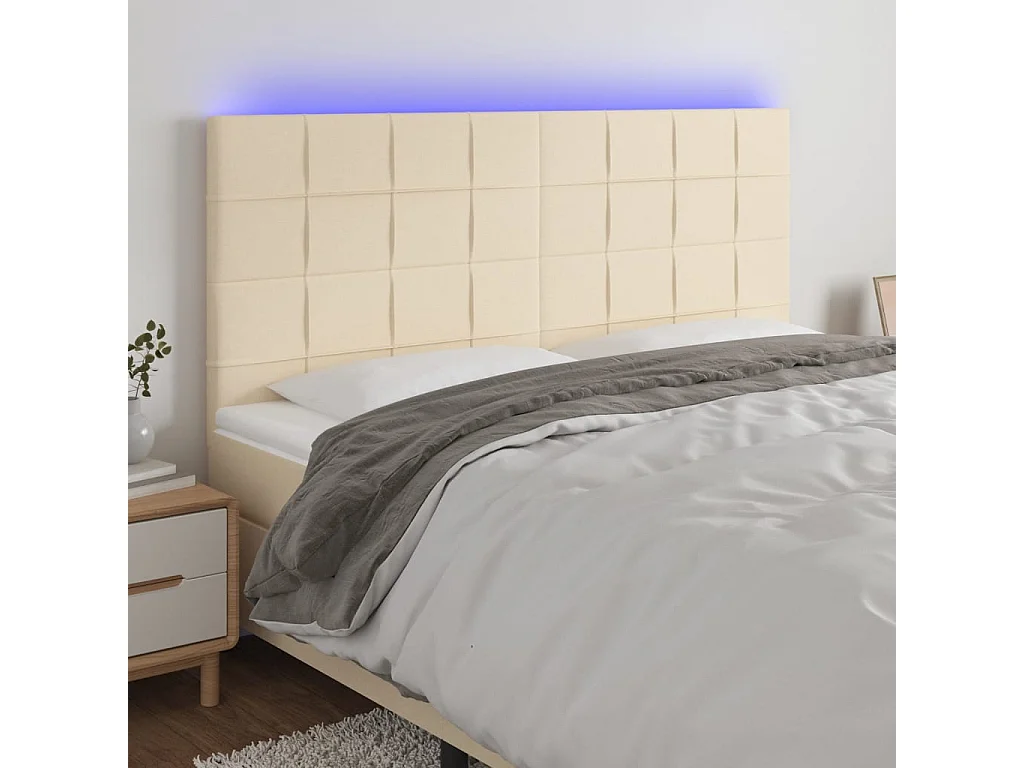 Cabeceira cama c/ LED tecido 180x5x118/128 cm crème