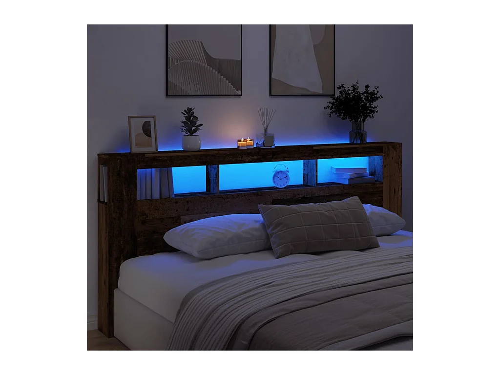 Tête de lit à LED vieux bois 220x18,5x103,5cm bois d'ingénierie