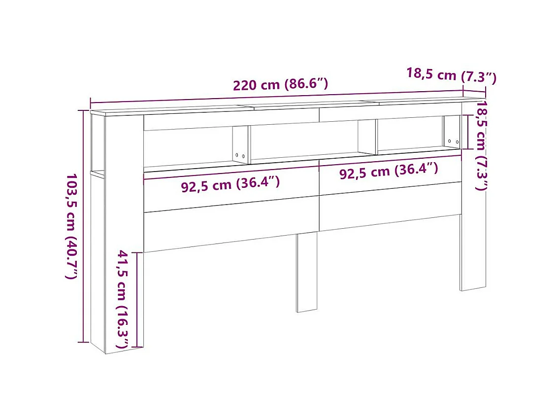Tête de lit à LED vieux bois 220x18,5x103,5cm bois d'ingénierie