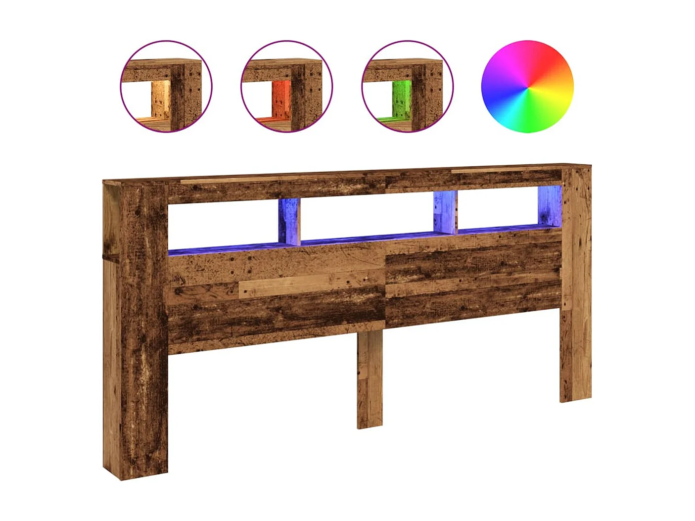 LED-Kopfteil Altholz-Optik 220x18,5x103,5 cm Holzwerkstoff