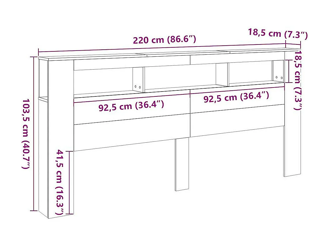 LED-Kopfteil Altholz-Optik 220x18,5x103,5 cm Holzwerkstoff