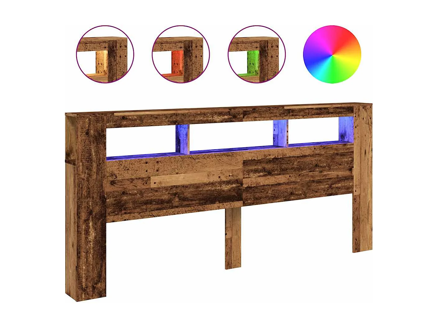 Tête de lit à LED vieux bois 220x18,5x103,5cm bois d'ingénierie