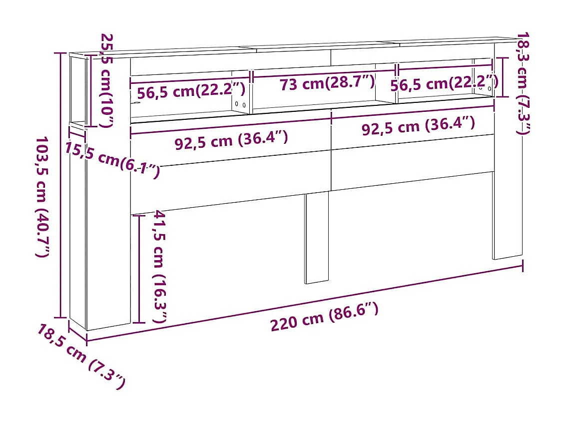 Tête de lit à LED vieux bois 220x18,5x103,5cm bois d'ingénierie