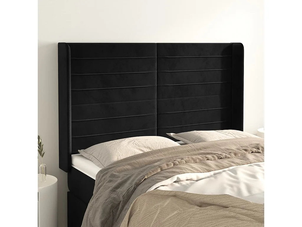 Tête de lit avec oreilles Noir 147x16x118/128 cm Velours