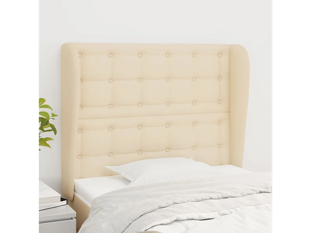 Testiera ad Orecchio Crema 93x23x118/128 cm in Tessuto