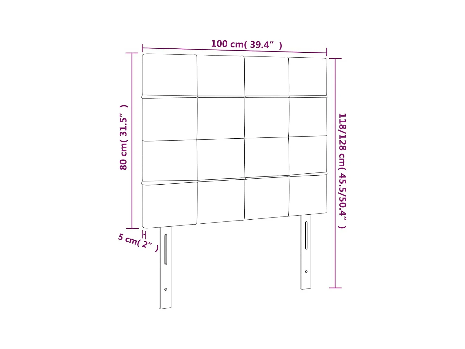 Testiera a LED Tortora 100x5x118/128 cm in Tessuto