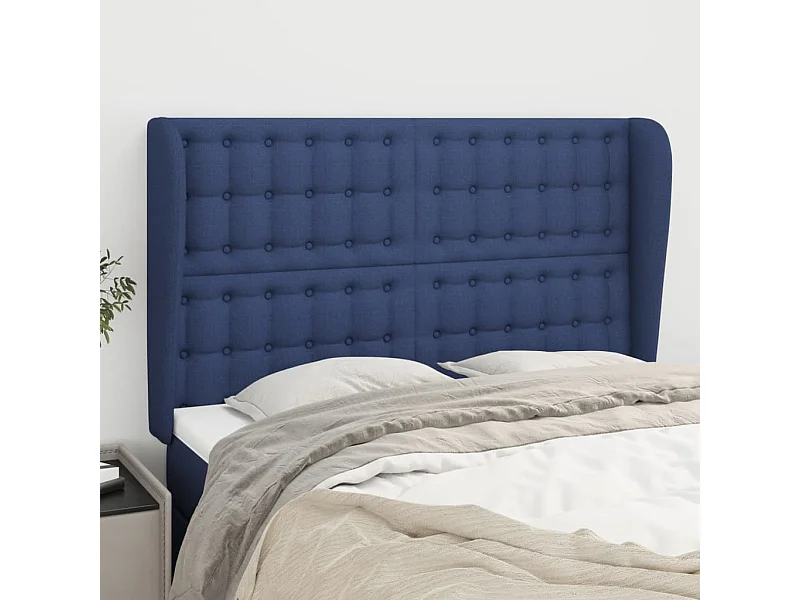 Cabeceira de cama c/ abas tecido 147x23x118/128 cm azul