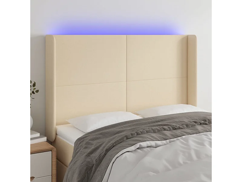 LED Kopfteil Creme 147x16x118/128 cm Stoff