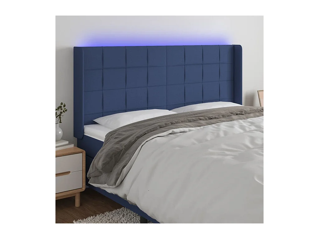 Tête de lit à LED Bleu 203x16x118/128 cm Tissu