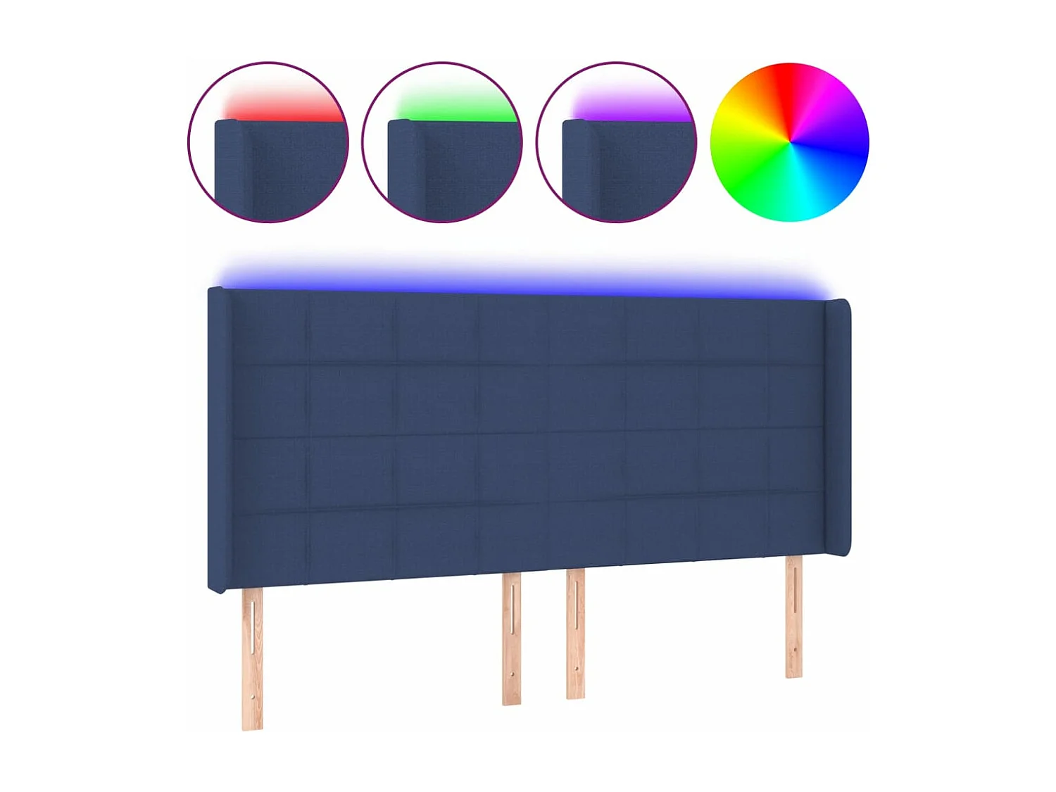 LED Kopfteil Blau 203x16x118/128 cm Stoff