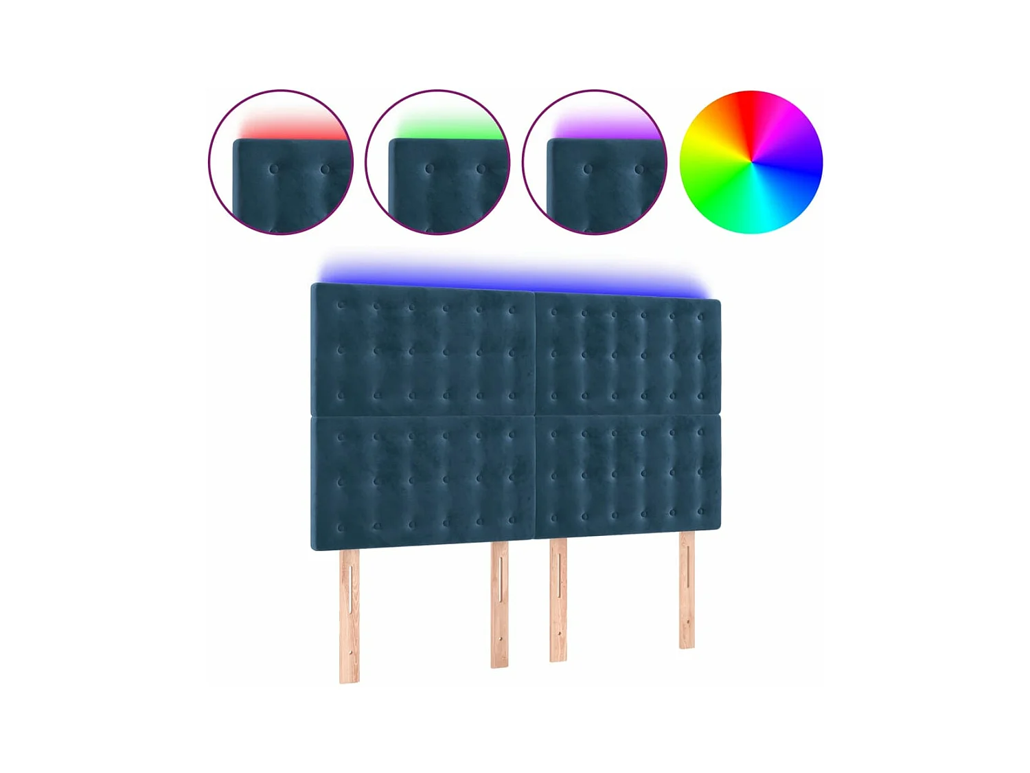 Cabecero con luces LED terciopelo azul oscuro 144x5x118/128 cm