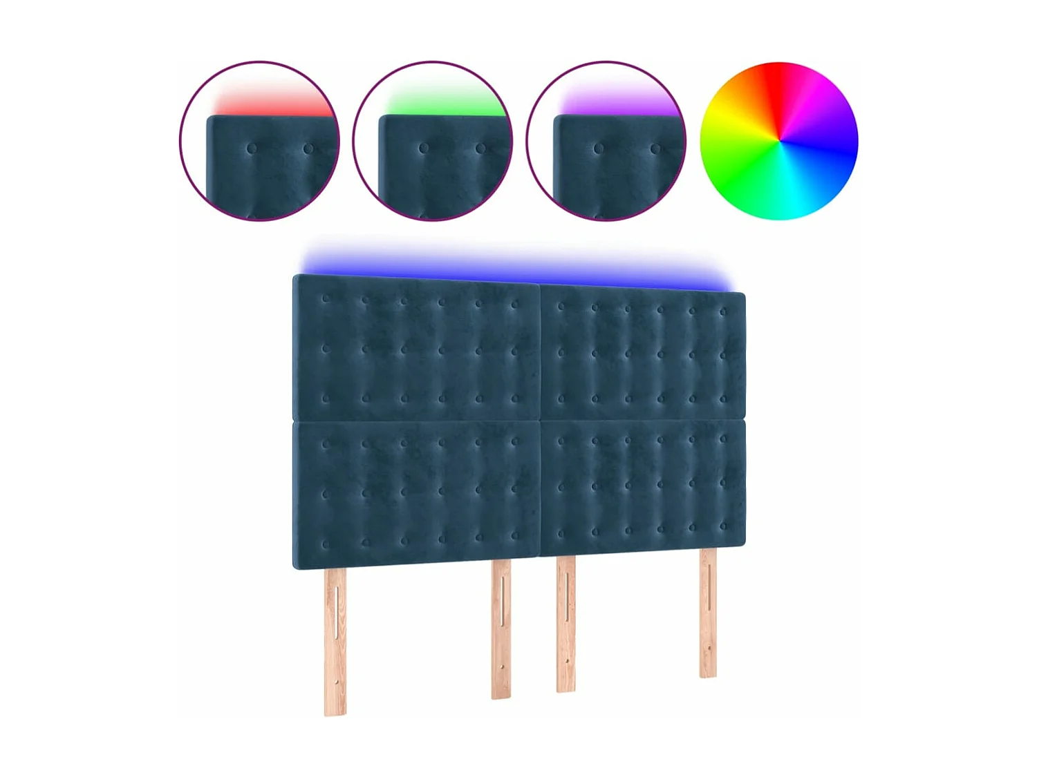 Cabeceira cama c/ luzes LED veludo 144x5x118/128cm azul-escuro