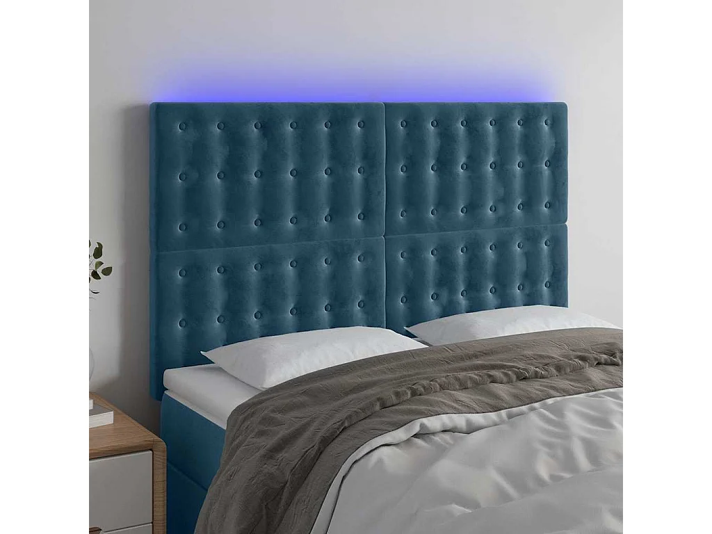 LED Kopfteil Dunkelblau 144x5x118/128 cm Samt