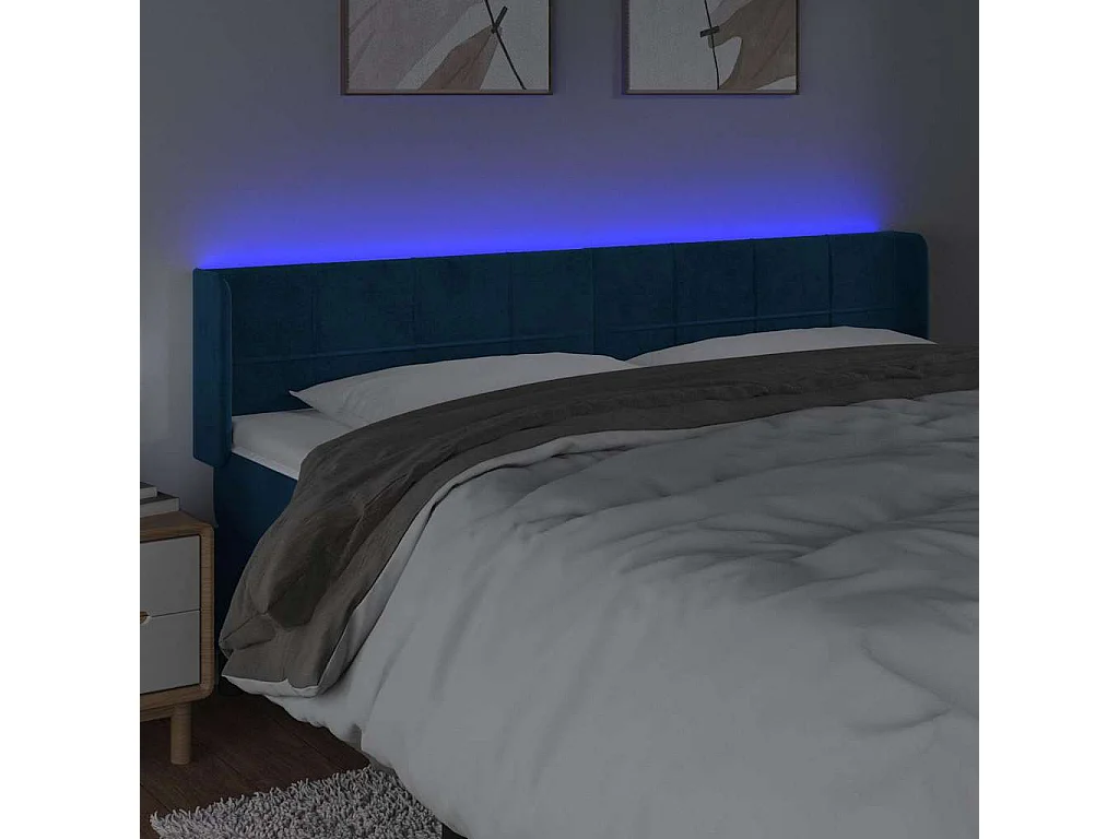 Tête de lit à LED Bleu foncé 183x16x78/88 cm Velours