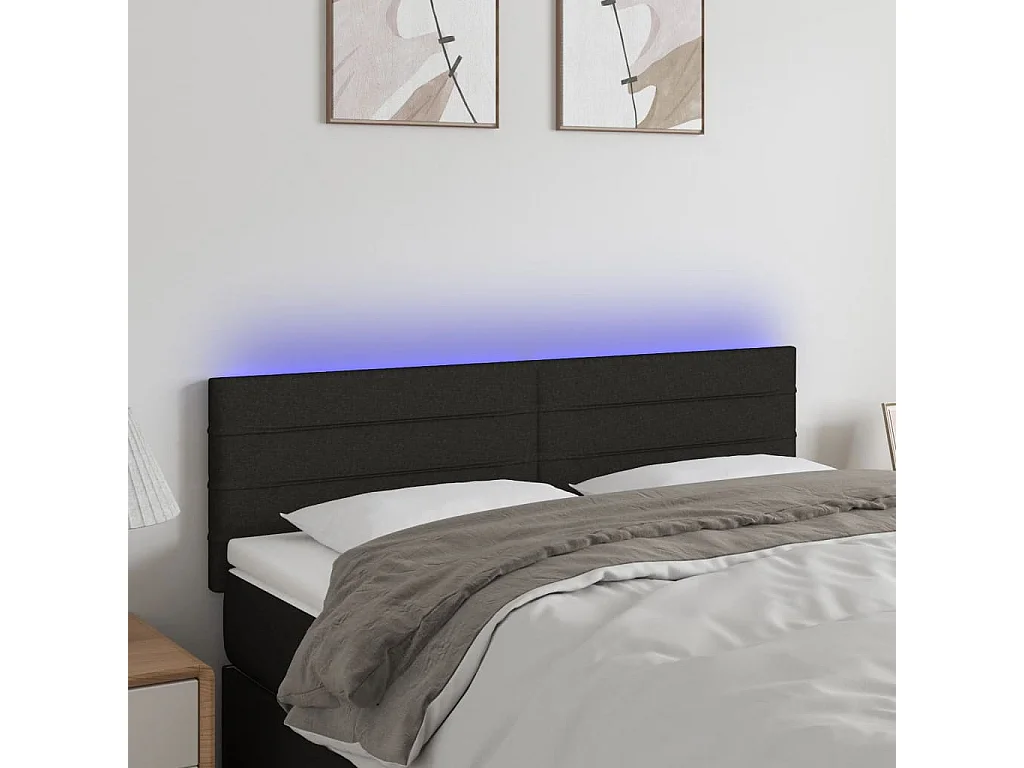 Hoofdbord LED 144x5x78/88 cm stof zwart