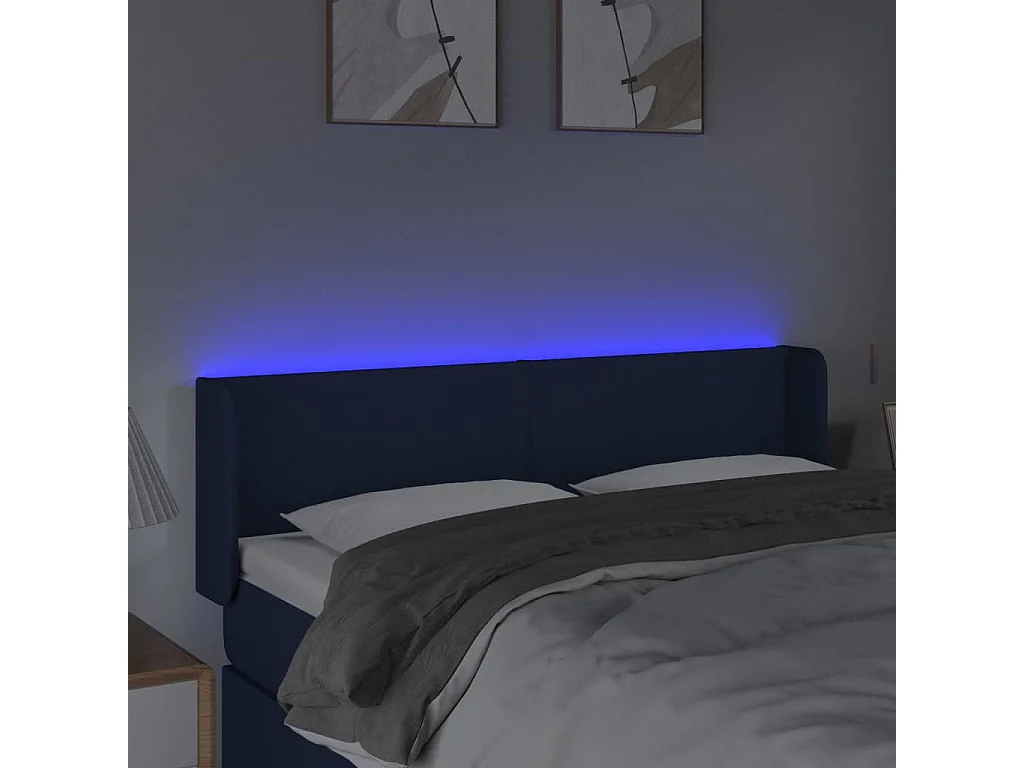 Testiera a LED Blu 147x16x78/88 cm in Tessuto