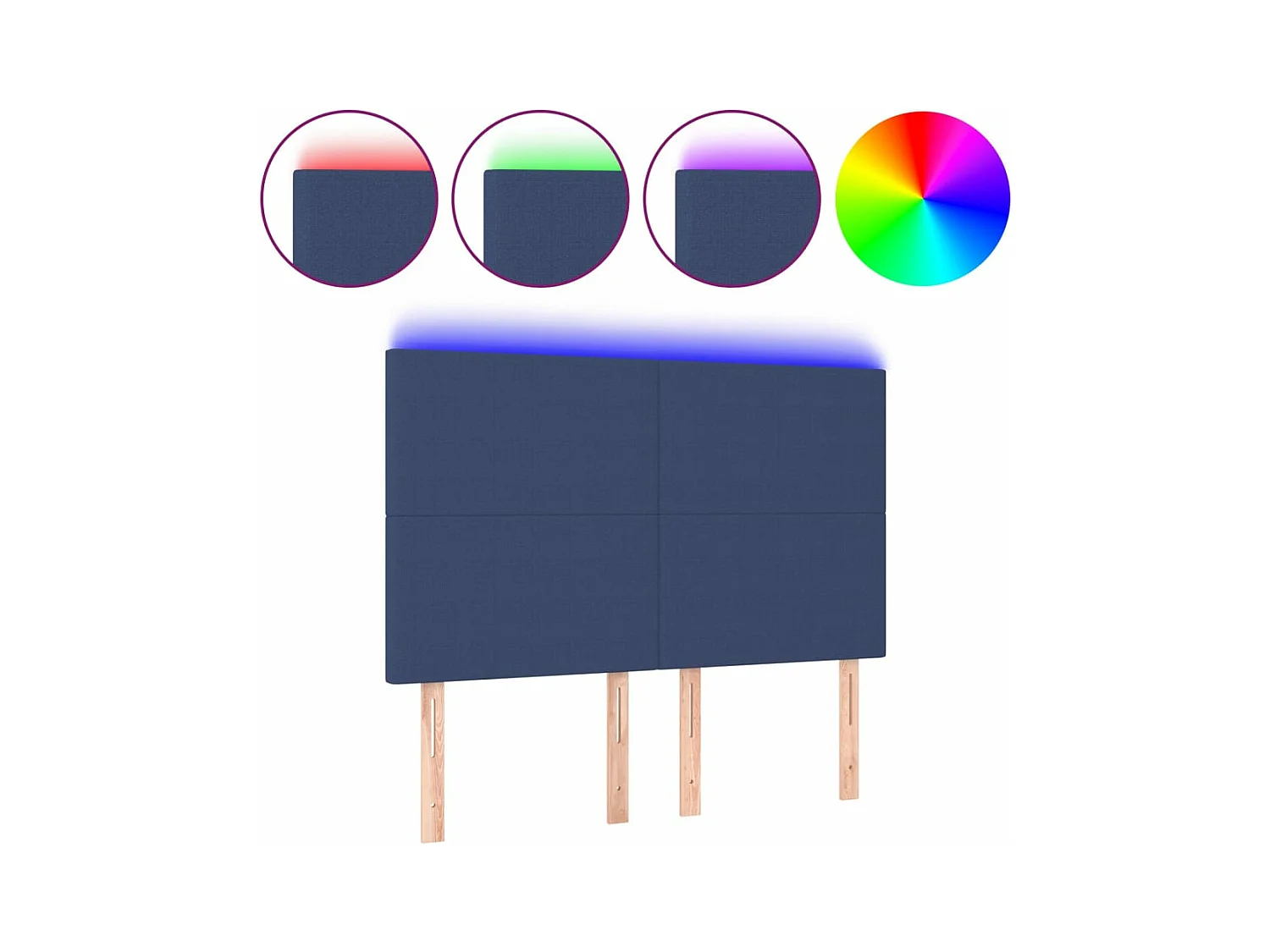 Cabecero con luces LED tela azul 144x5x118/128 cm