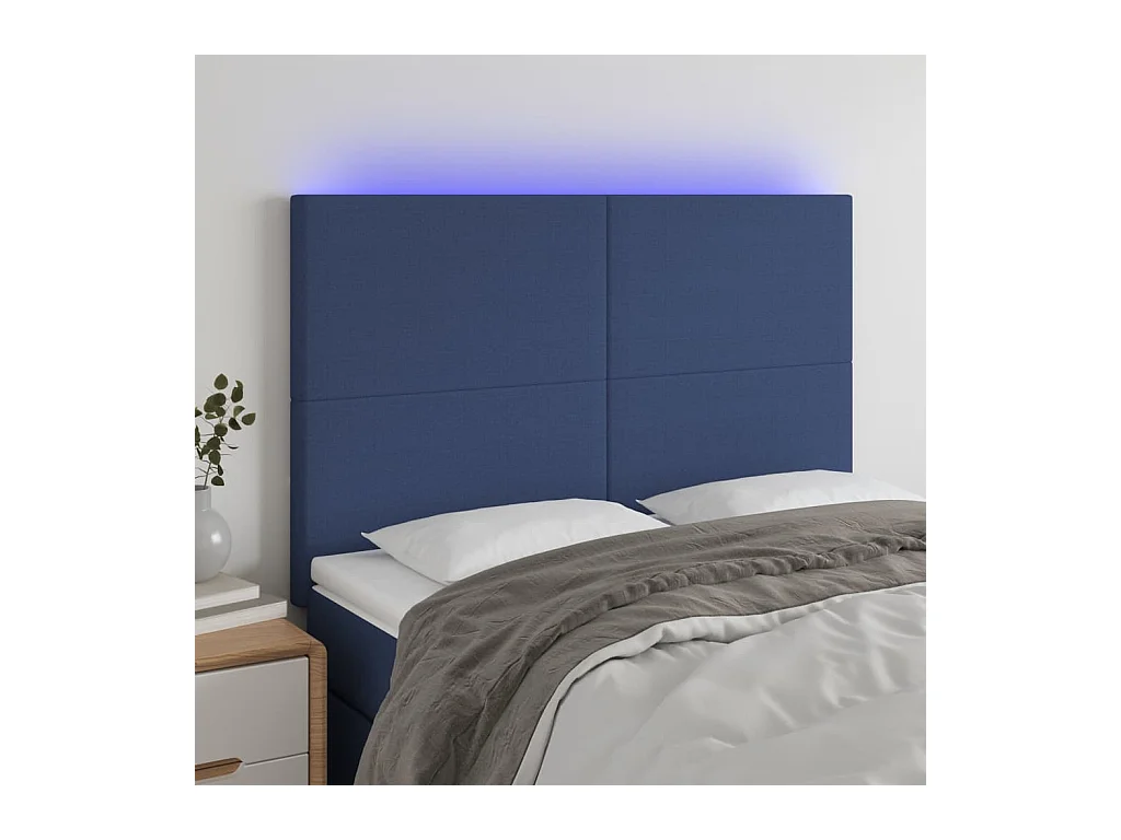Tête de lit à LED Bleu 144x5x118/128 cm Tissu