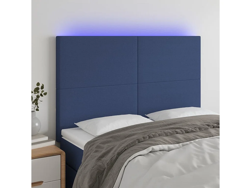 Hoofdbord LED 144x5x118/128 cm stof blauw